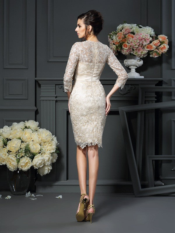 Skirt round neck bow tie 3/4 sleeves short lace bridal mother dress