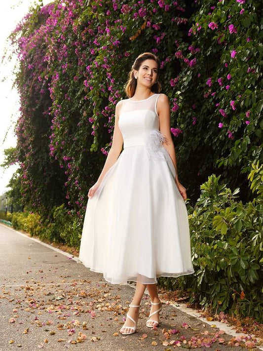 A-line Beto Princess Belt Belt Sleeveless Length Satin Wedding Dress