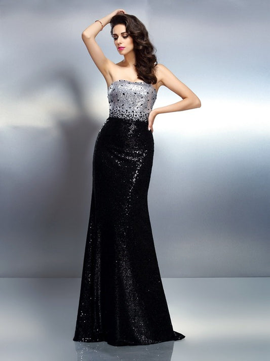 Mermaid strapless sequin sleeveless sequin dress
