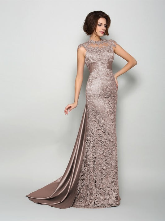 A-line Princess High Neck Sleeveless Long Elastic Woven Satin Bride Mother Dress