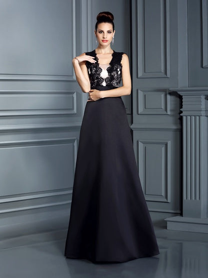 High end princess strap lace sleeveless long satin dress