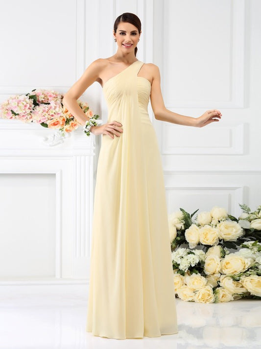 Sweet Princess Elegant One Shoulder Fold Sleeveless Chiffon Long Bridesmaid Dress