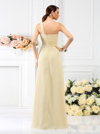 Sweet Princess Elegant One Shoulder Fold Sleeveless Chiffon Long Bridesmaid Dress