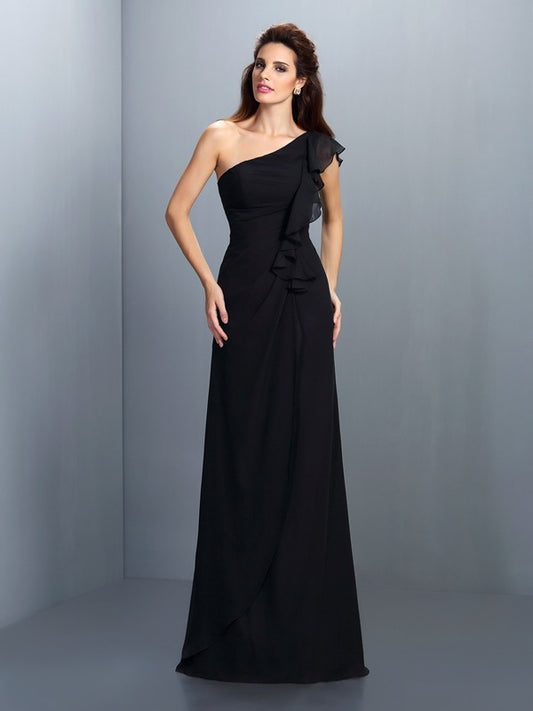 Skirt black mature single shoulder pleated sleeveless long chiffon bridesmaid dress