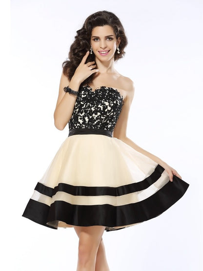 Knee length princess sweetheart stickers sleeveless short organza cocktail dress