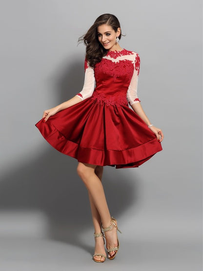 A-line Sweet Princess High Collar Applique Half Sleeve Cocktail Dress