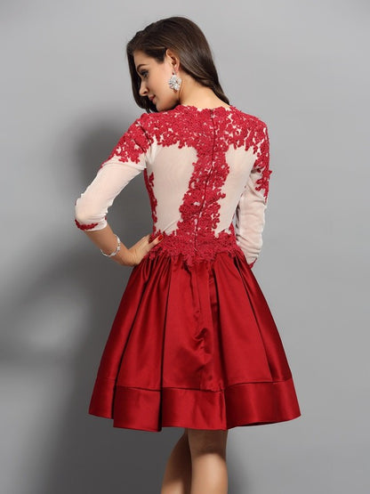 A-line Sweet Princess High Collar Applique Half Sleeve Cocktail Dress