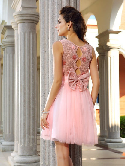 A-line Princess Dress Sleeveless Satin Short Party Formal Cocktail Dress