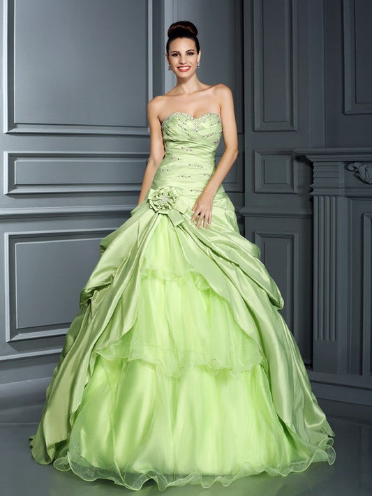 Sweet handmade floral sleeveless taffeta five piece dress