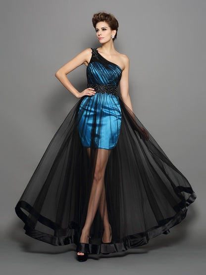 Princess sexy one shoulder pleated sleeveless elastic woven satin long skirt