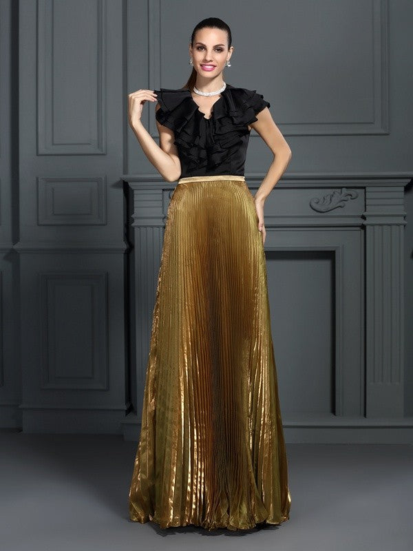 Elegant Princess V-neck pleated sleeveless long sheer dress