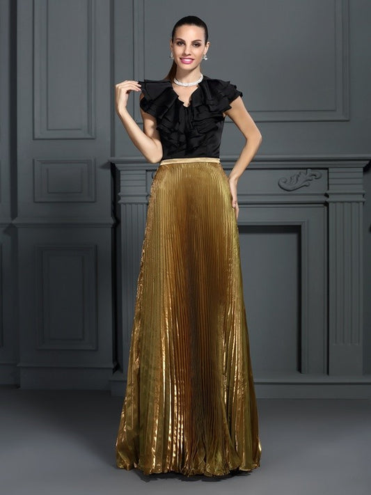 Elegant Princess V-neck pleated sleeveless long sheer dress