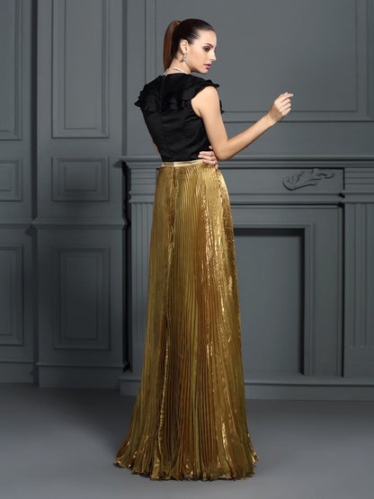 Elegant Princess V-neck pleated sleeveless long sheer dress