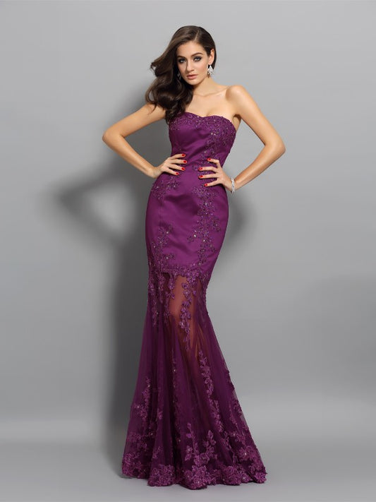 Slim Fit Mermaid Sweetheart Beaded Sleeveless Lace Dress