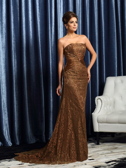 Collarless, Off the Shoulder, Sleeveless Long Silk Satin Bridal Dress