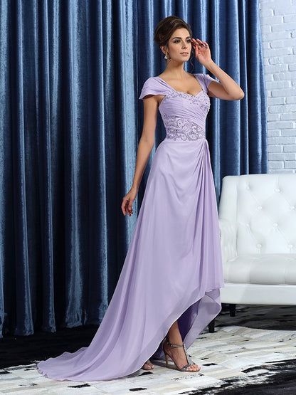 A-line Princess Style Shoulder Strap Beaded Sleeveless Chiffon Bride Mom Dress