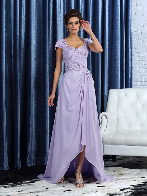 A-line Princess Style Shoulder Strap Beaded Sleeveless Chiffon Bride Mom Dress