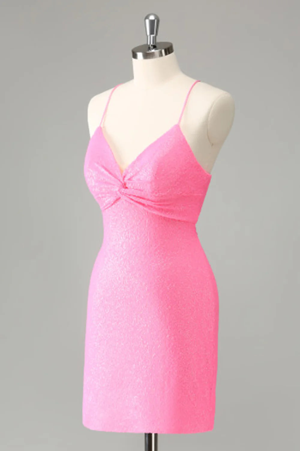 Pink Bodycon Spaghetti Straps Sequins Short Homecoming Dress