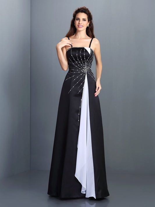 A-line Elegant Princess Italian Noodle Strap Sleeveless Long Chiffon Dress