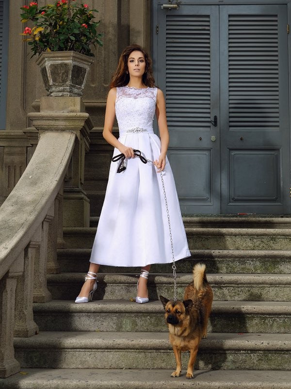 A-line Sweet Princess Beto Sleeveless Long Satin Wedding Dress