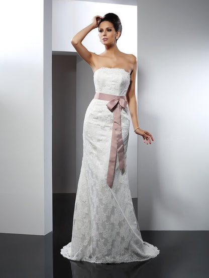 Slim fit mermaid sexy strapless lace sleeveless long lace wedding dress