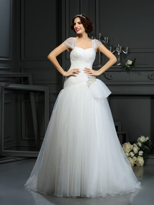 A-line Elegant Princess Sweetheart Beaded Sleeveless Organza Wedding Dress