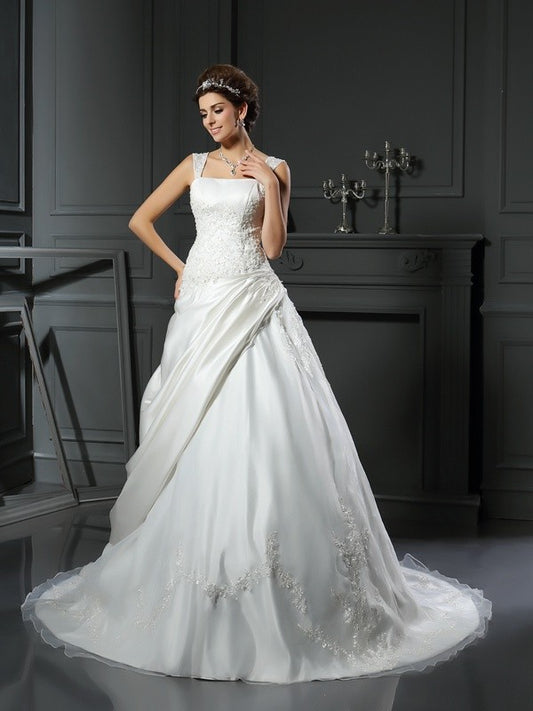 Sleeveless sexy backless long satin formal wedding dress