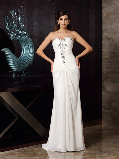 Small slim fit mermaid sweet beaded sleeveless long chiffon dress