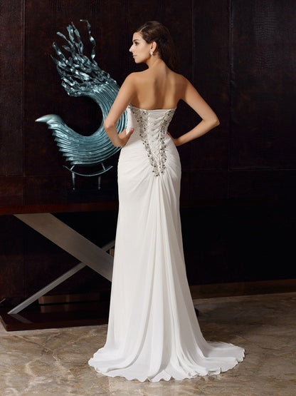 Small slim fit mermaid sweet beaded sleeveless long chiffon dress