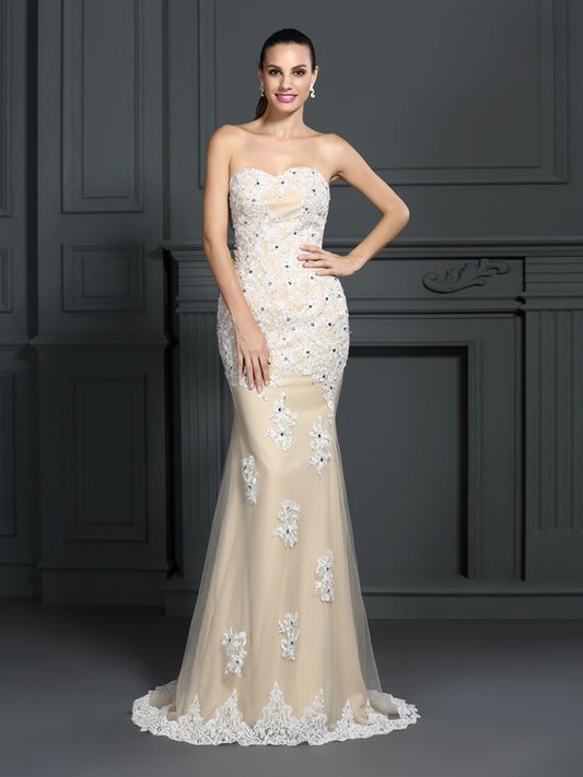 Elegant Mermaid Sweetheart Decal Sleeveless Long Chiffon Dress