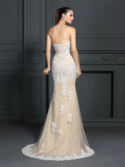 Elegant Mermaid Sweetheart Decal Sleeveless Long Chiffon Dress