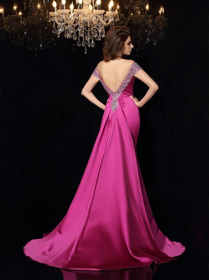Loudspeaked Mermaid Sexy Off Shoulder Sleeveless Long Satin Dress