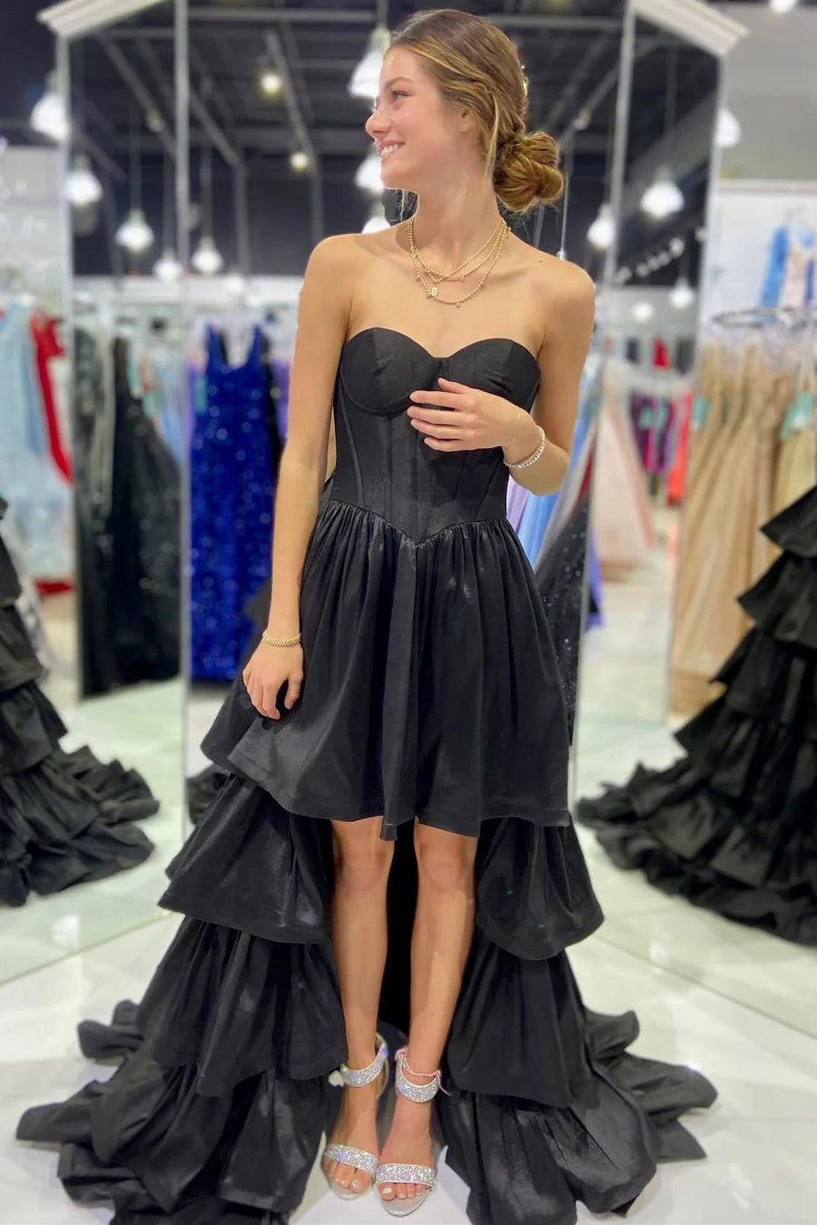 Sweetheart Ruffle Tiered High-Low Prom Dress