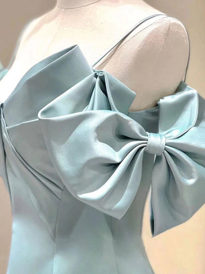 Blue A-Line Satin Long Prom Dresses Blue Satin Long Formal Dresses