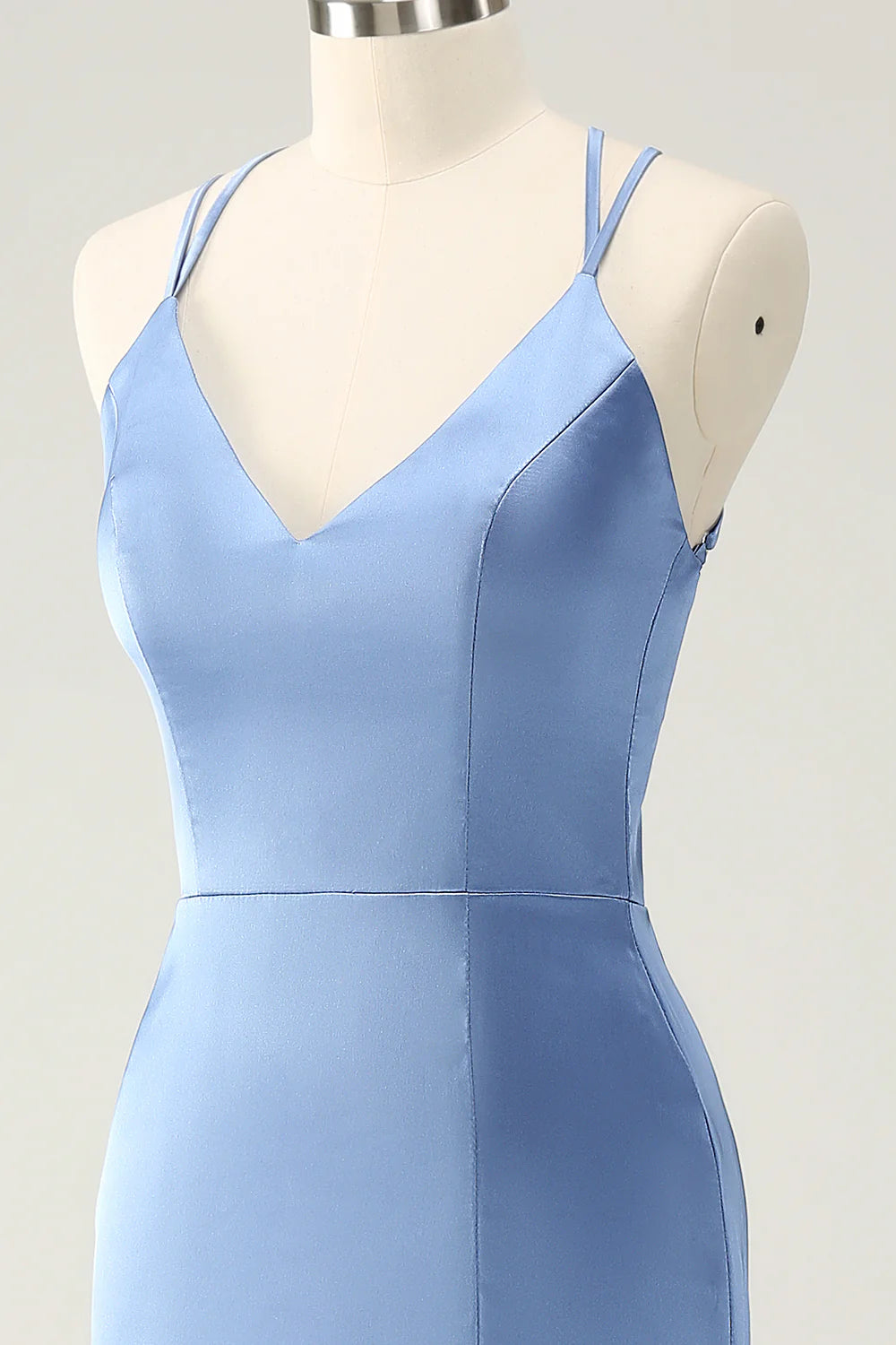 Mermaid Spaghetti Straps Satin Long Bridesmaid Dress with Slit
