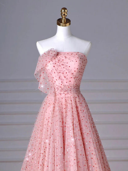A-Line Pink Tulle Long Prom Dress Pink Tulle Long Formal Dress