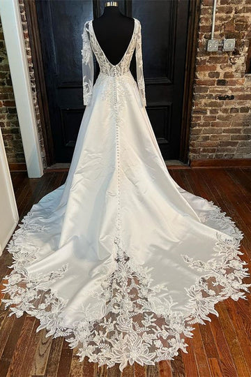 Queen Anne Long Sleeve A-Line Wedding Dress