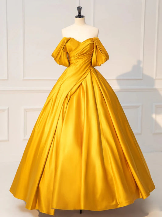 Yellow Off Shoulder Satin Long Evening Dress Yellow Long Evening Dress