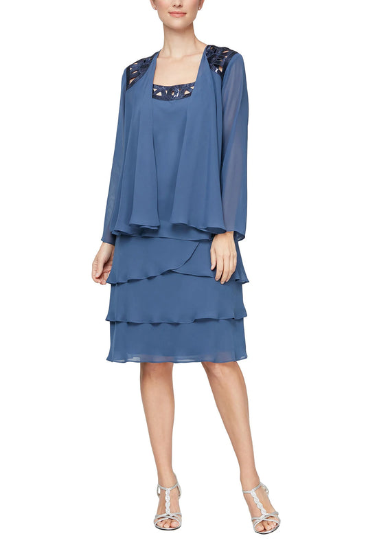 Fashions Chiffon Two-piece Scoop Neck Sequin Cut Out Jacket Dress