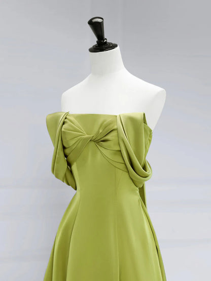 A-Line Off Shoulder Satin Green Long Evening Dress Green Long Formal Dress