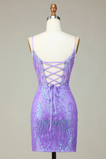 Stylish Lilac Bodycon Sequins Corset Homecoming Dress