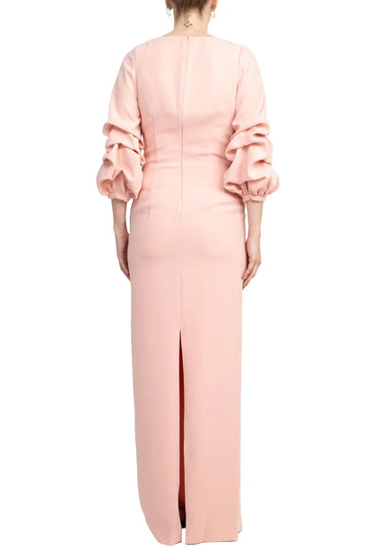 Crew Neck Gathered 3/4 Sleeve Bodycon Zipper Back Slit Back  Mother of the Bride Dresses