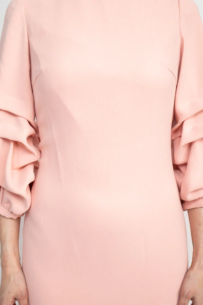 Crew Neck Gathered 3/4 Sleeve Bodycon Zipper Back Slit Back  Mother of the Bride Dresses