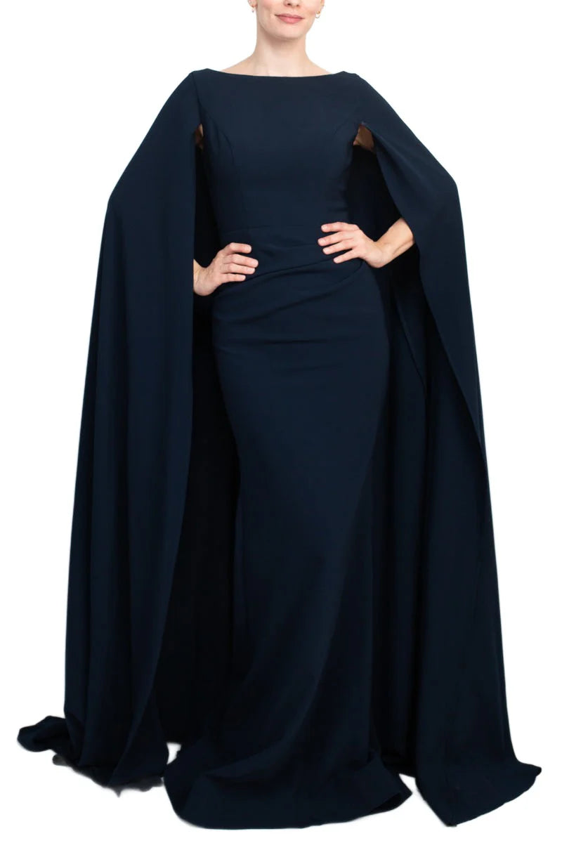 Jovani boat neck cape evening with zipper closure crepe Prom Dresses ﻿