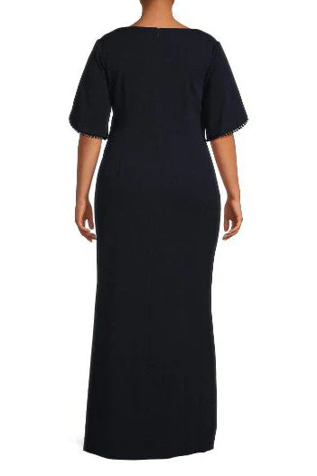 Adrianna Papell V-Neck Embellished Sleeve Slit Front Zipper Back Crepe Mother of the Bride Dresses