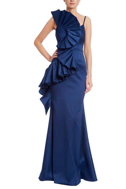Badgley Mischka pleated swirl Spaghetti Strap Prom Dresses ﻿
