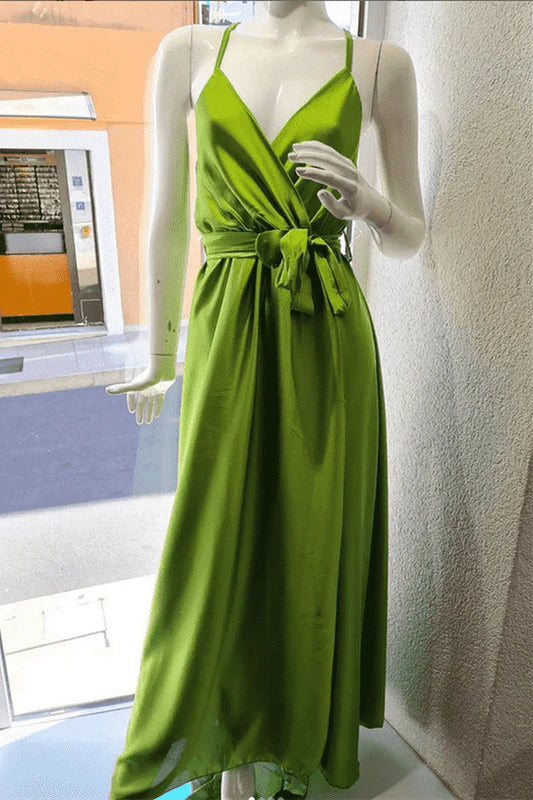Satin Wrap Long Bridesmaid Dress