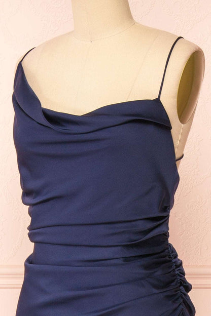 Navy Blue Cross-Back Sheath Maxi Dress