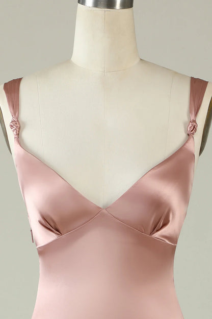 Asymmetrical Spaghetti Straps Bridesmaid Dress with Slit