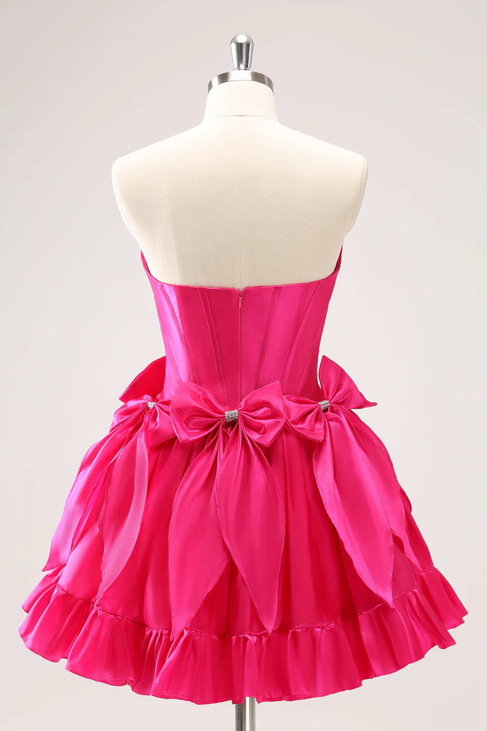 Fuchsia A Line Strapless Corset Ruffle Beaded Homecoming Dress